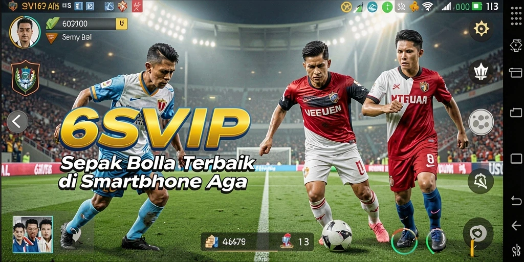 Tampilan gameplay seru dalam 6SVIP dengan aksi sepak bola yang mendebarkan.