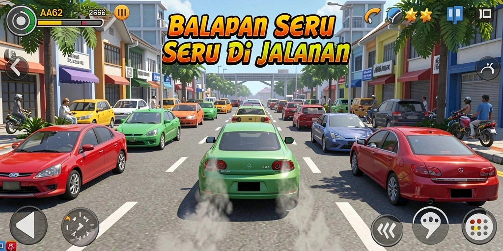 Gameplay menegangkan di lintasan balapan dengan grafik yang menakjubkan.