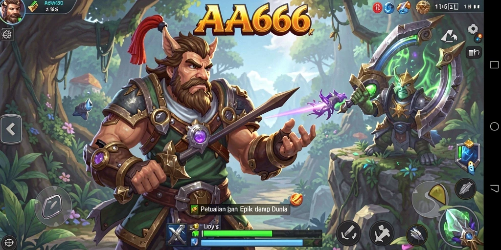 Screenshot gameplay AA666 menampilkan pertarungan seru dalam dunia RPG.