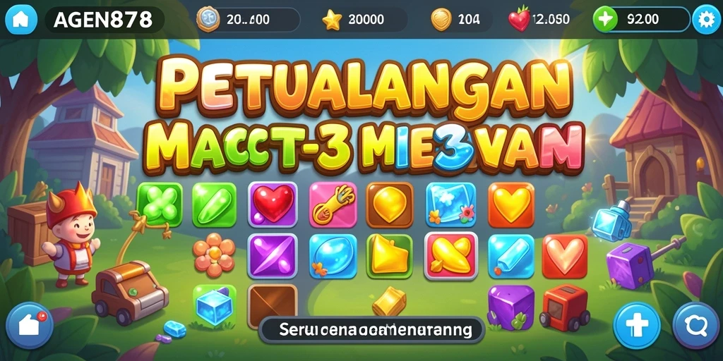 Tampilan utama gameplay Match-3 AGEN878 yang penuh warna.