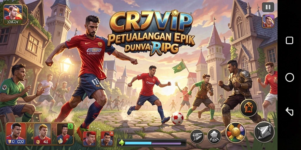 Screenshot utama CR7VIP menampilkan pertempuran epik dalam dunia RPG yang luas.