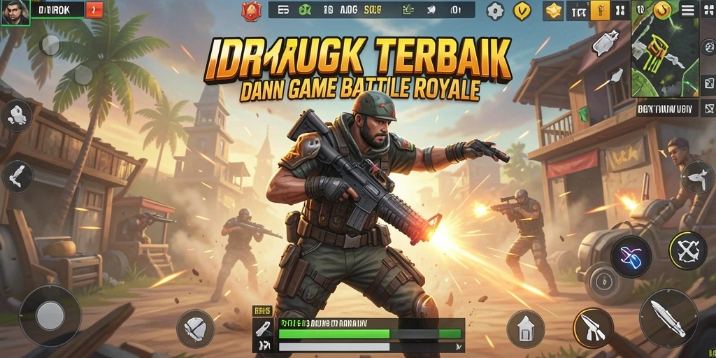 Tangkapan layar gameplay menunjukkan aksi Battle Royale yang intens.
