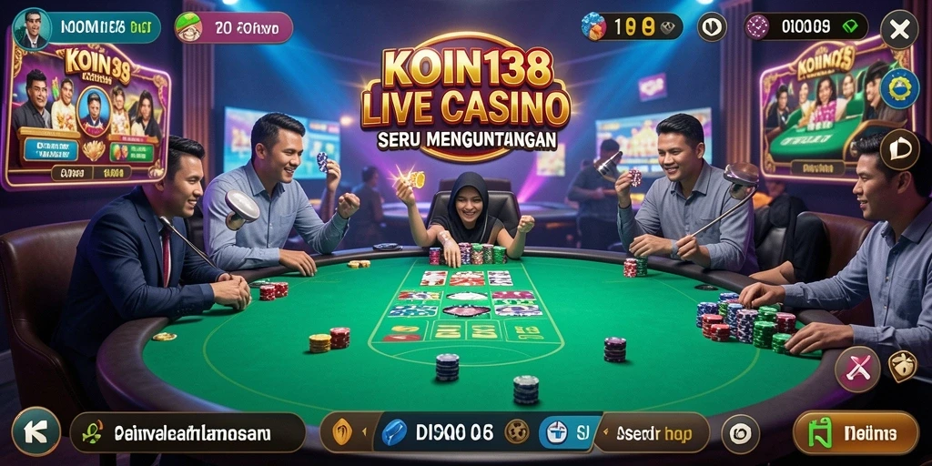 Tampilan gameplay KOIN138 dengan dealer langsung selama permainan kasino.