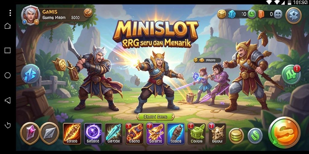 Screenshot gameplay <strong>MINISLOT</strong> menampilkan karakter dalam pertempuran epik.