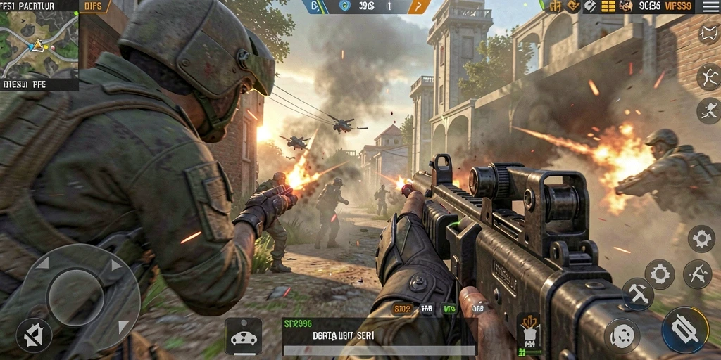 Screenshot gameplay SR996 menampilkan aksi pertempuran seru.