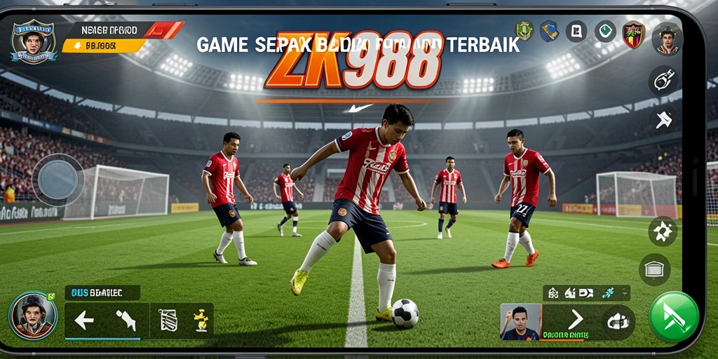 Tampilan gameplay ZK988 menampilkan duel sepak bola yang seru dan dinamis.